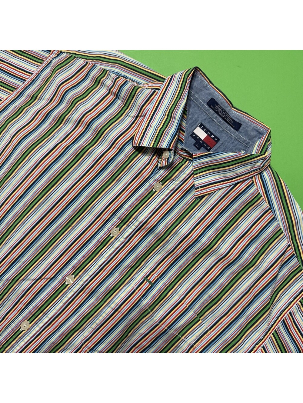 Vintage Tommy Jeans Striped Button Down Short Sleeve Casual Shirt Men’s Size L